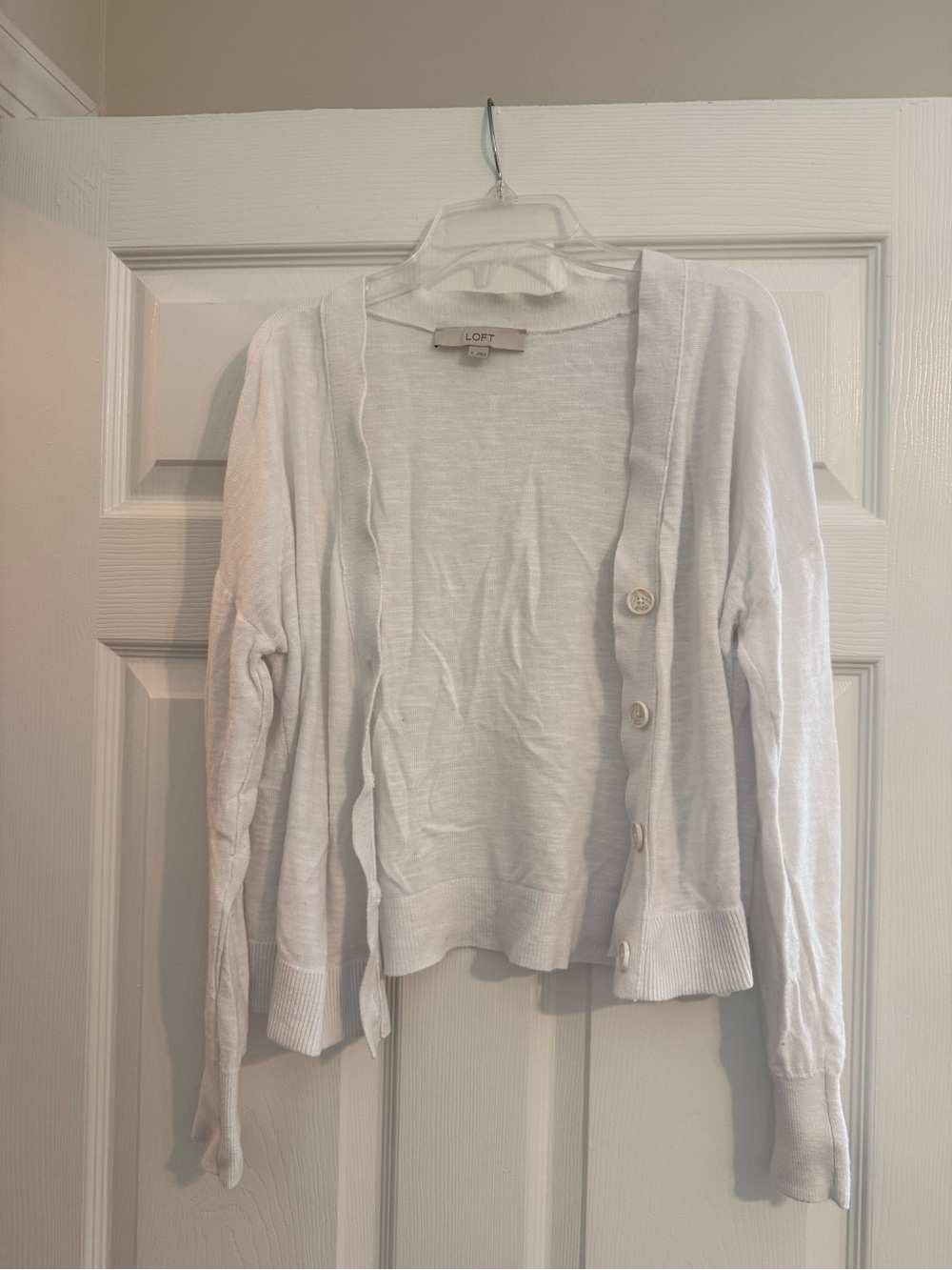 LOFT White Lightweight Button Front Cardigan